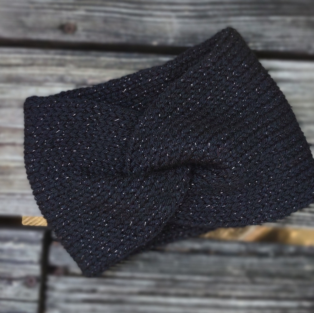 NEW knotted knit headband/ear warmer black sparkle